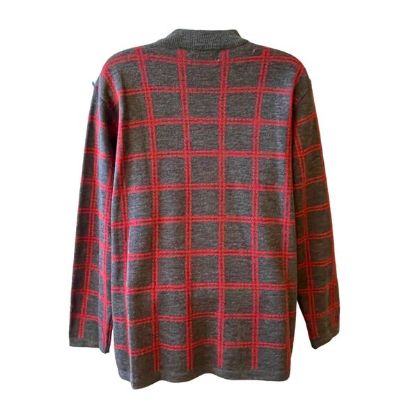VINTAGE 80s ADOLFO Collectibles Mod Plaid Knit Tunic Top Size Med - Picture 3 of 5